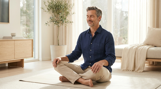 Homme pratiquant un exercice de respiration et de relaxation, exercices anti-ronflement