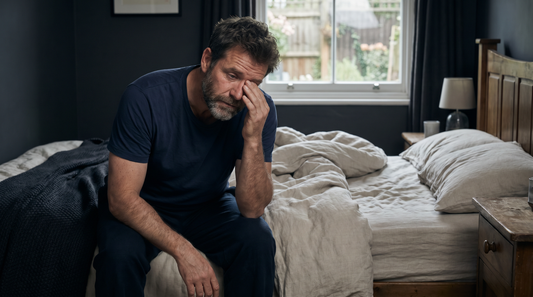 Homme fatigué au réveil, symptômes de l'apnée du sommeil
