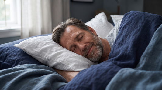 Homme dormant paisiblement, orthèse anti-ronflement